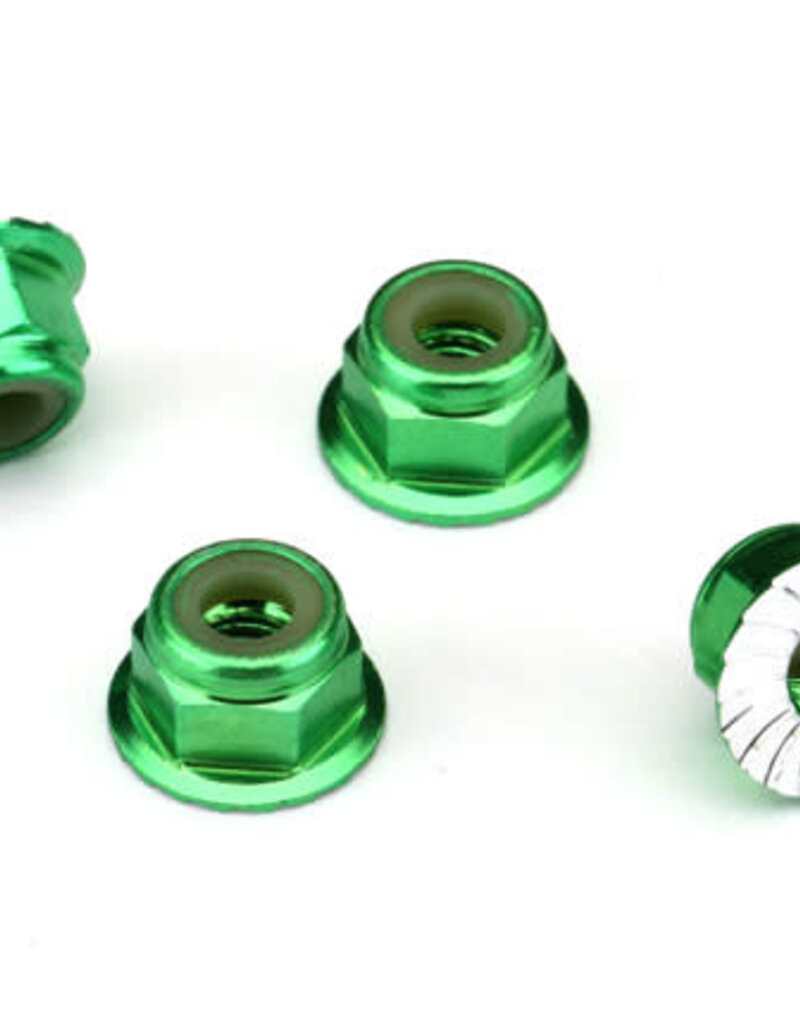 Traxxas 1747G - Nuts, aluminum, flanged, serrated (4mm) (green-anodized) (4)