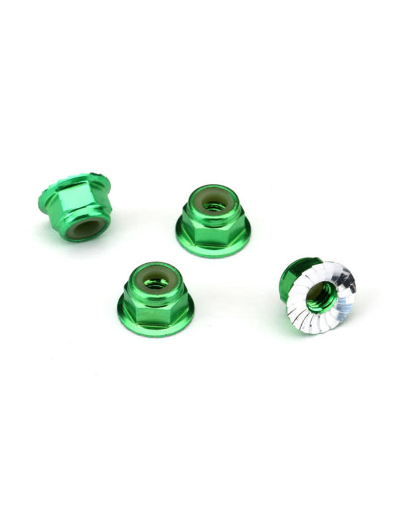 Traxxas 1747G - Nuts, aluminum, flanged, serrated (4mm) (green-anodized) (4)