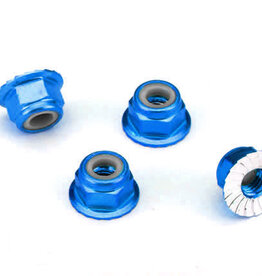 Traxxas 1747R - Nuts, aluminum, flanged, serrated (4mm) (blue-anodized) (4)