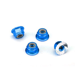 Traxxas 1747R - Nuts, aluminum, flanged, serrated (4mm) (blue-anodized) (4)