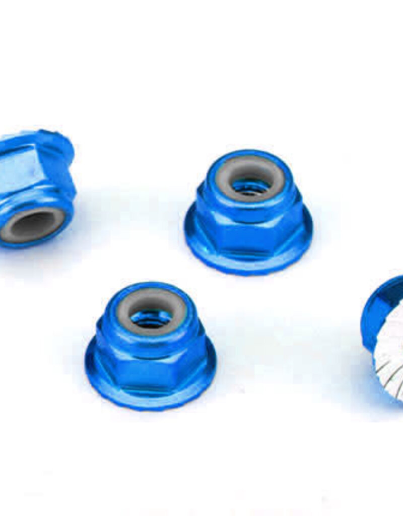 Traxxas 1747R - Nuts, aluminum, flanged, serrated (4mm) (blue-anodized) (4)