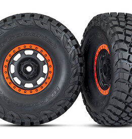 Traxxas 8472 - Tires and wheels, assembled, glued (Desert Racer® wheels, black with orange beadlock, BFGoodrich® Baja KR3 tires) (2)