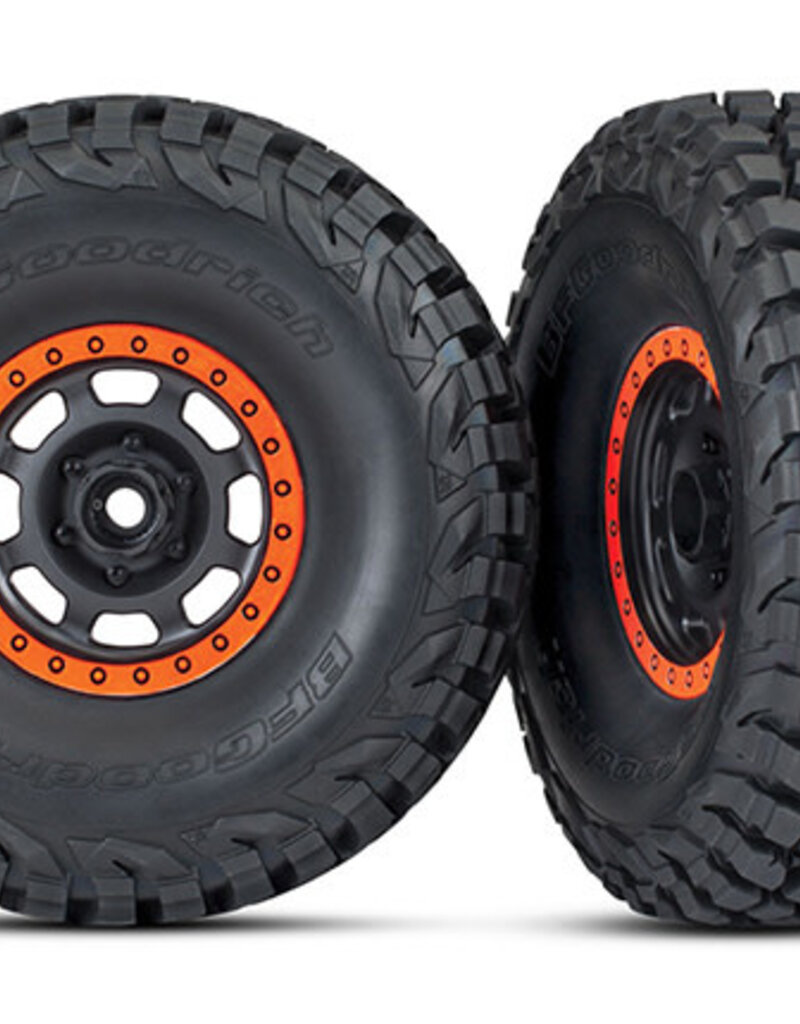 Traxxas 8472 - Tires and wheels, assembled, glued (Desert Racer® wheels, black with orange beadlock, BFGoodrich® Baja KR3 tires) (2)