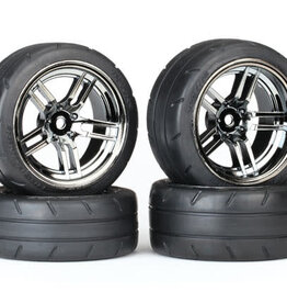 Traxxas 8375 - Tires & wheels, assembled, glued (split-spoke black chrome wheels, 1.9' Response tires, foam inserts) (front (2), rear (extra wide) (2)) (VXL rated)