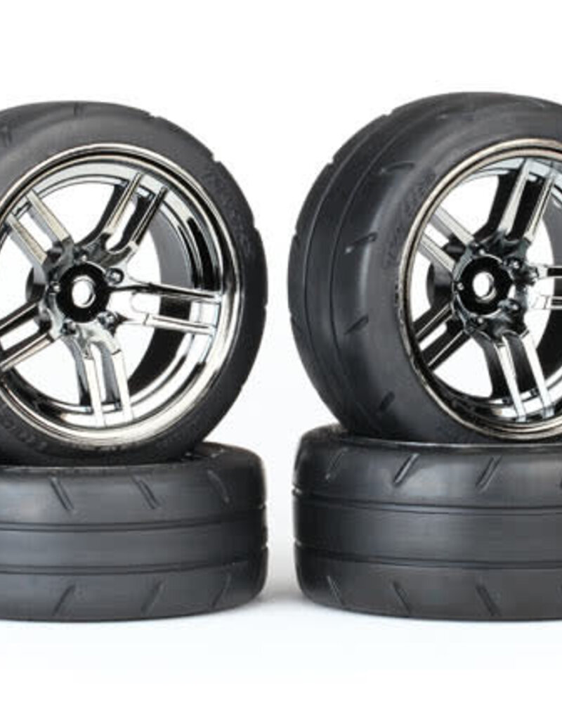 Traxxas 8375 - Tires & wheels, assembled, glued (split-spoke black chrome wheels, 1.9' Response tires, foam inserts) (front (2), rear (extra wide) (2)) (VXL rated)