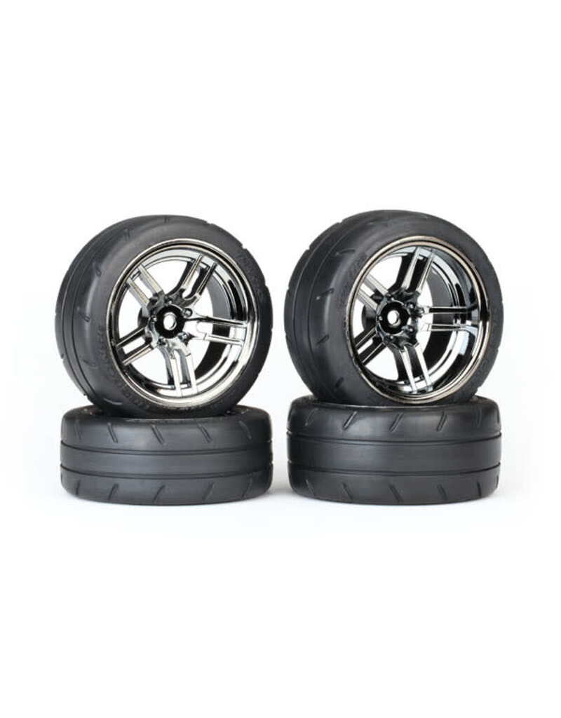 Traxxas 8375 - Tires & wheels, assembled, glued (split-spoke black chrome wheels, 1.9' Response tires, foam inserts) (front (2), rear (extra wide) (2)) (VXL rated)