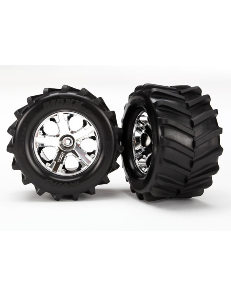 Traxxas 6771 Tires and wheels, assembled, glued 2.8' (All-Star chrome wheels, Maxx? tires, foam inserts) (2)