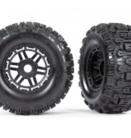 Traxxas 8973 Tires & wheels, assembled, glued (black wheels, dual profile (2.8' outer, 3.6' inner), Sledgehammer? tires, foam inserts) (2) (17mm splined) (TSM? rated)