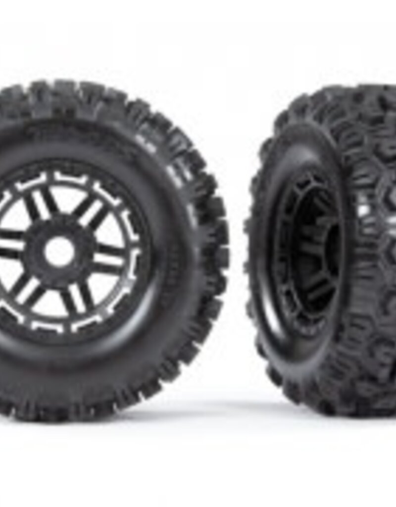 Traxxas 8973 Tires & wheels, assembled, glued (black wheels, dual profile (2.8' outer, 3.6' inner), Sledgehammer? tires, foam inserts) (2) (17mm splined) (TSM? rated)