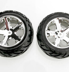 Traxxas 3773 Tires & wheels, assembled, glued (All Star chrome wheels, Anaconda? tires, foam inserts) (2WD electric rear) (1 left, 1 right)