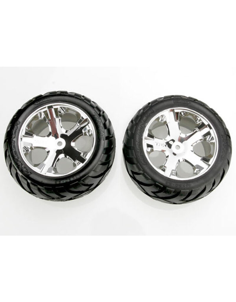 Traxxas 3773 Tires & wheels, assembled, glued (All Star chrome wheels, Anaconda? tires, foam inserts) (2WD electric rear) (1 left, 1 right)