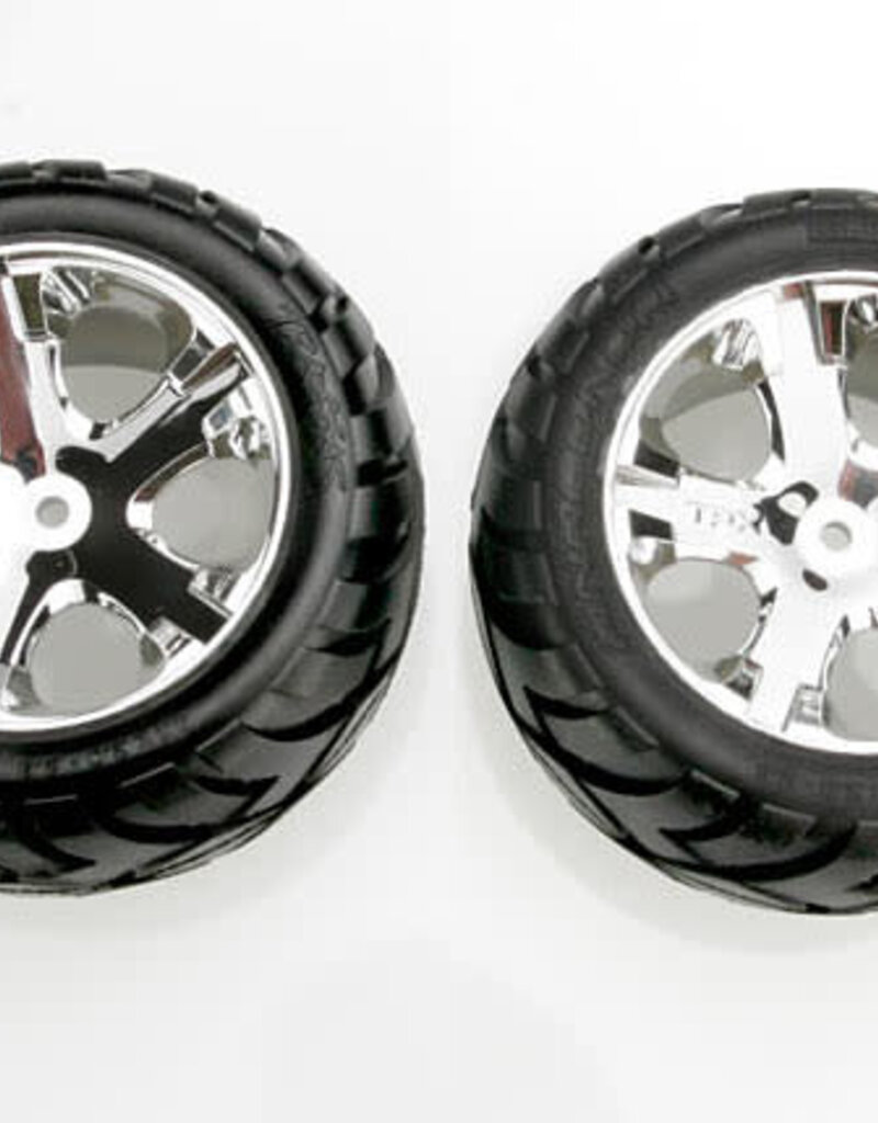 Traxxas 3773 Tires & wheels, assembled, glued (All Star chrome wheels, Anaconda? tires, foam inserts) (2WD electric rear) (1 left, 1 right)