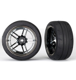 Traxxas 8374 - Tires and wheels, assembled, glued (split-spoke black chrome wheels, 1.9' Response tires) (extra wide, rear) (2)