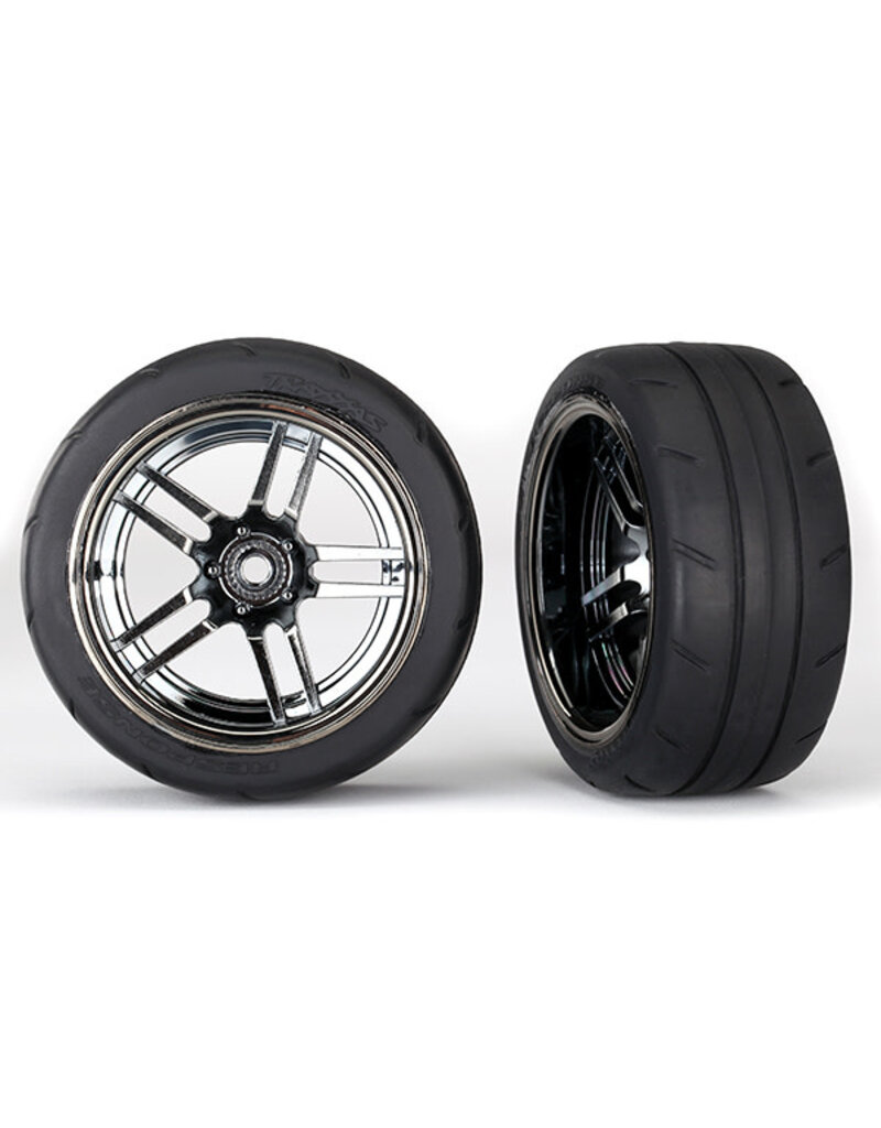 Traxxas 8374 - Tires and wheels, assembled, glued (split-spoke black chrome wheels, 1.9' Response tires) (extra wide, rear) (2)