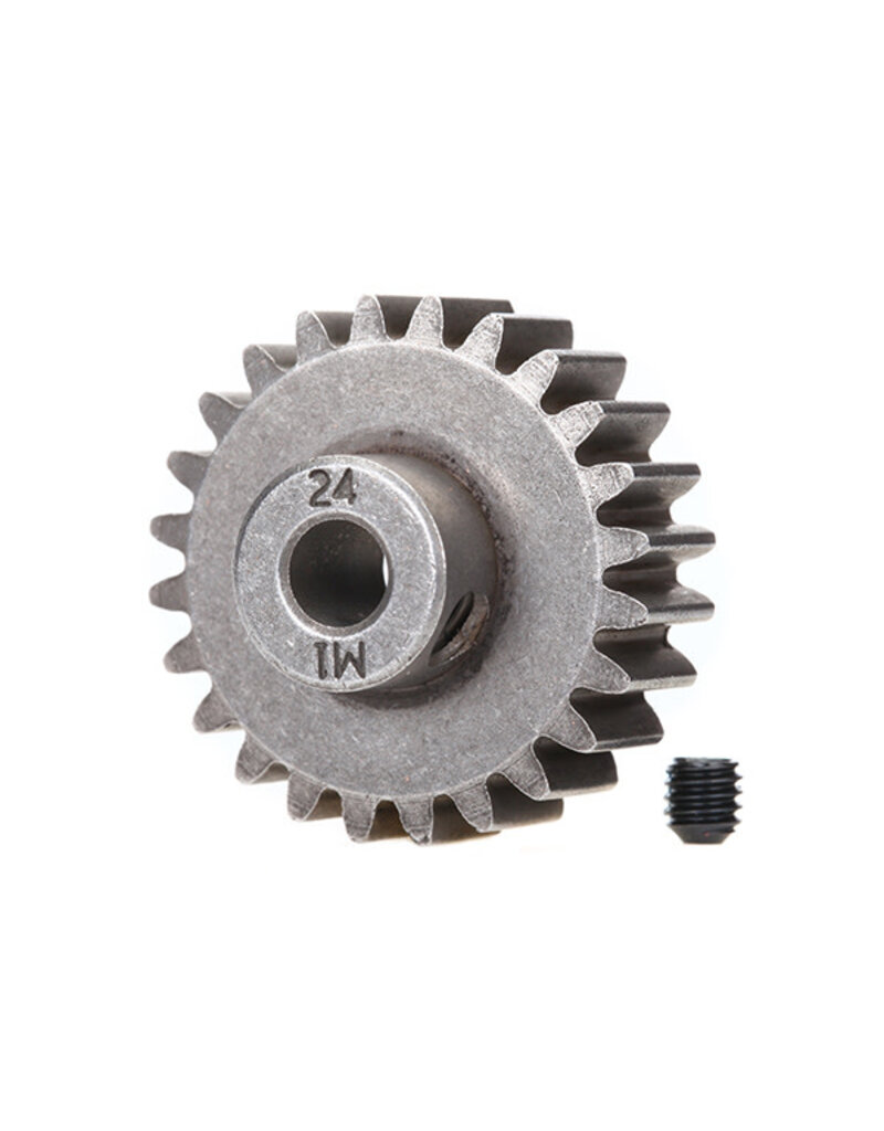 Traxxas 6496x Gear, 24-T pinion (1.0 metric pitch) (fits 5mm shaft)/ set screw (for use only with steel spur gears)