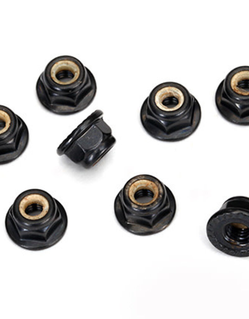 Traxxas 8347 Nuts, 4mm flanged nylon locking, serrated (black) (10)
