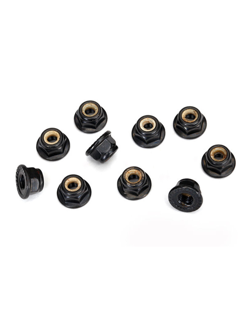 Traxxas 8347 Nuts, 4mm flanged nylon locking, serrated (black) (10)