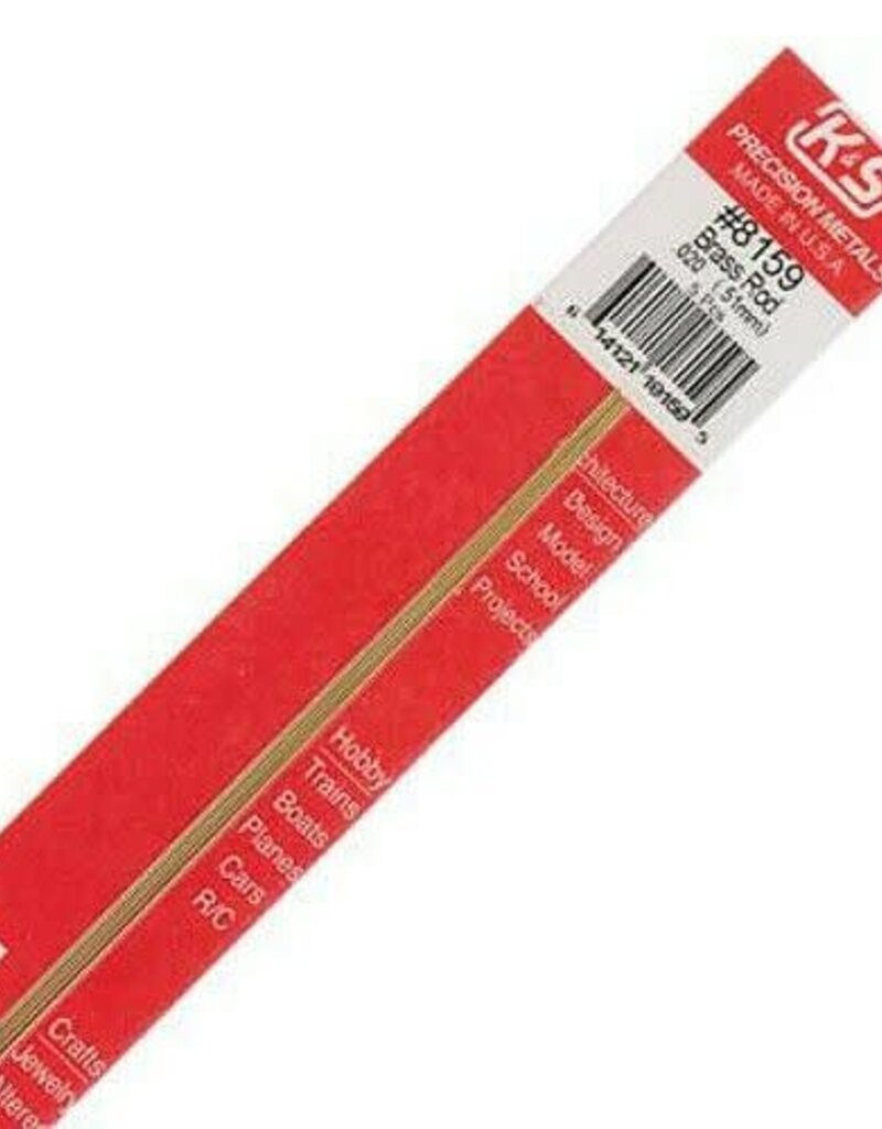 K&S KNS-8159	.020"x12" Solid Brass Rod (5)