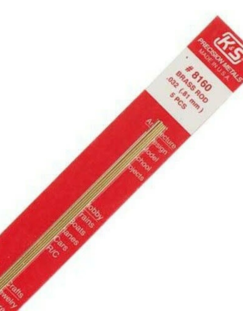 K&S KSM8160	Round Brass Rod: 1/32" OD x 12" Long