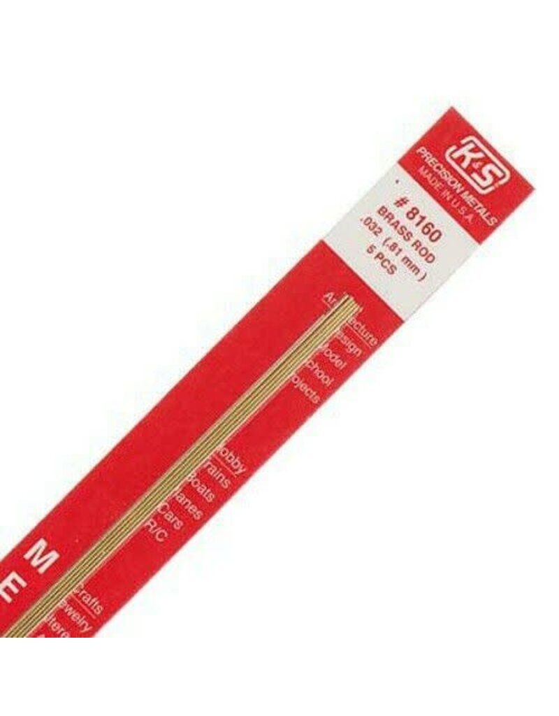 K&S KSM8160	Round Brass Rod: 1/32" OD x 12" Long