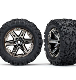 Traxxas 6773x Tires & wheels, assembled, glued (2.8') (RXT black chrome wheels, Talon Extreme tires, foam inserts) (4WD electric front/rear, 2WD electric front only) (2) (TSM rated)