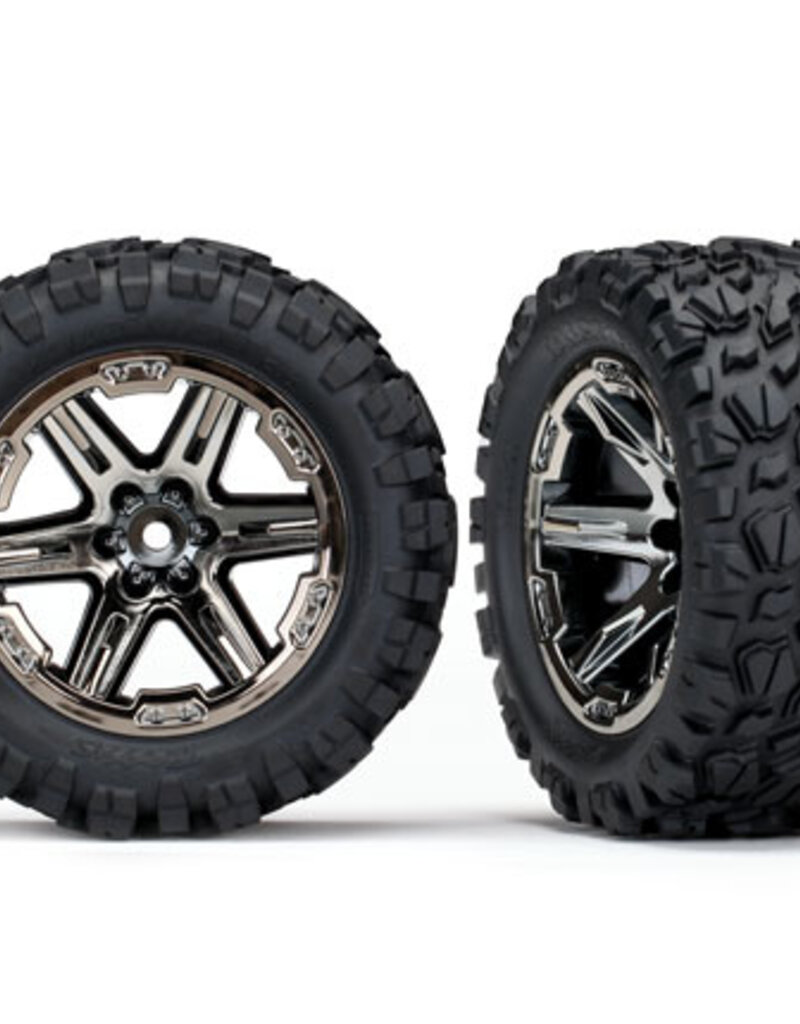 Traxxas 6773x Tires & wheels, assembled, glued (2.8') (RXT black chrome wheels, Talon Extreme tires, foam inserts) (4WD electric front/rear, 2WD electric front only) (2) (TSM rated)
