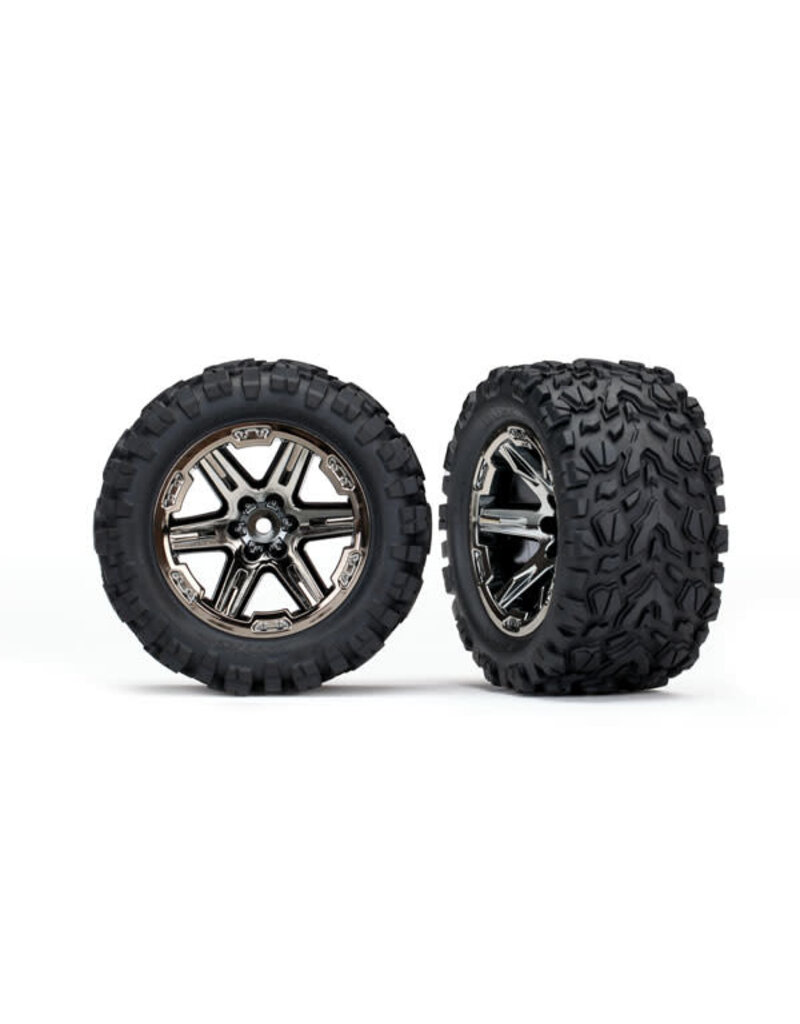 Traxxas 6773x Tires & wheels, assembled, glued (2.8') (RXT black chrome wheels, Talon Extreme tires, foam inserts) (4WD electric front/rear, 2WD electric front only) (2) (TSM rated)