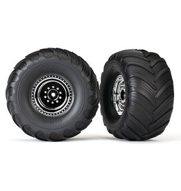 Traxxas 3665X - Tires & wheels, assembled, glued (chrome wheels, Terra Groove dual profile tires, foam inserts) (nitro rear/ electric front) (2)