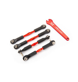 Traxxas 3741X - Turnbuckles, aluminum (red-anodized), camber links, front, 39mm (2) camber links, rear, 49mm (2) (assembled with rod ends & hollow balls)/ aluminum 5mm wrench (red-anodized)