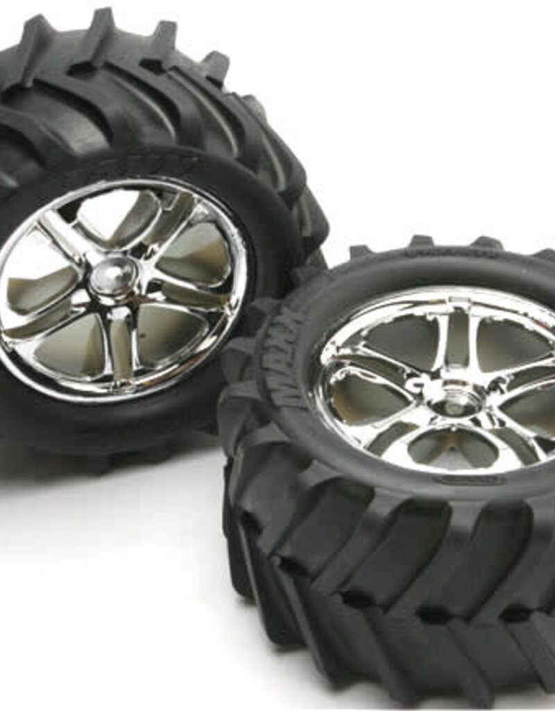 Traxxas 5173 - Tires & wheels, assembled, glued (SS (Split-Spoke) chrome wheels, Maxx® Chevron tires, foam inserts) (2) (fits Revo®/T-Maxx®/E-Maxx with 6mm axle and 14mm hex)