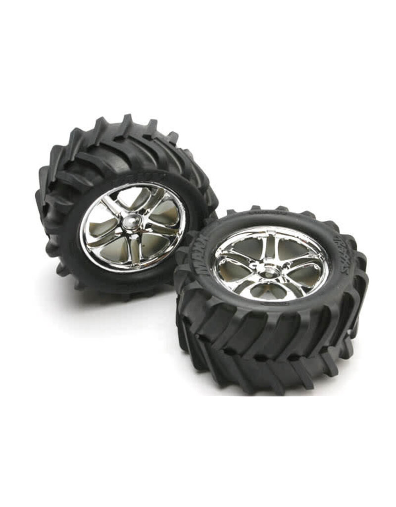 Traxxas 5173 - Tires & wheels, assembled, glued (SS (Split-Spoke) chrome wheels, Maxx® Chevron tires, foam inserts) (2) (fits Revo®/T-Maxx®/E-Maxx with 6mm axle and 14mm hex)