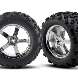 Traxxas 4973R - Tires & wheels, assembled, glued (Hurricane chrome wheels, Maxx® tires (6.3' outer diameter), foam inserts) (2) (fits Revo®/T-Maxx®/E-Maxx with 6mm axle and 14mm hex)