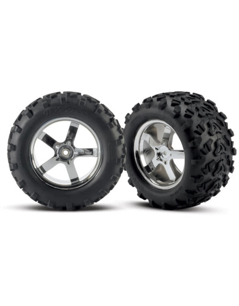 Traxxas 4973R - Tires & wheels, assembled, glued (Hurricane chrome wheels, Maxx® tires (6.3' outer diameter), foam inserts) (2) (fits Revo®/T-Maxx®/E-Maxx with 6mm axle and 14mm hex)