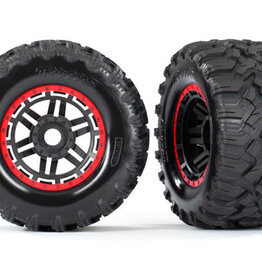 Traxxas 8972R - Tires & wheels, assembled, glued (black, red beadlock style wheels, Maxx® MT tires, foam inserts) (2) (17mm splined) (TSM® rated)