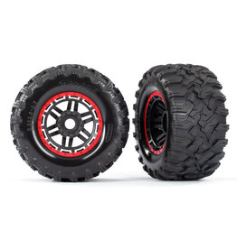 Traxxas 8972R - Tires & wheels, assembled, glued (black, red beadlock style wheels, Maxx® MT tires, foam inserts) (2) (17mm splined) (TSM® rated)