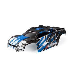 Traxxas 8611x - Body, E-Revo, blue / window, grille, lights decal sheet (assembled with front & rear body mounts and rear body support for clipless mounting)