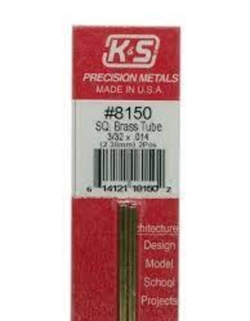 K&S KNS-8150	3/32"x12" Square Brass Tube .014 Wall (2)
