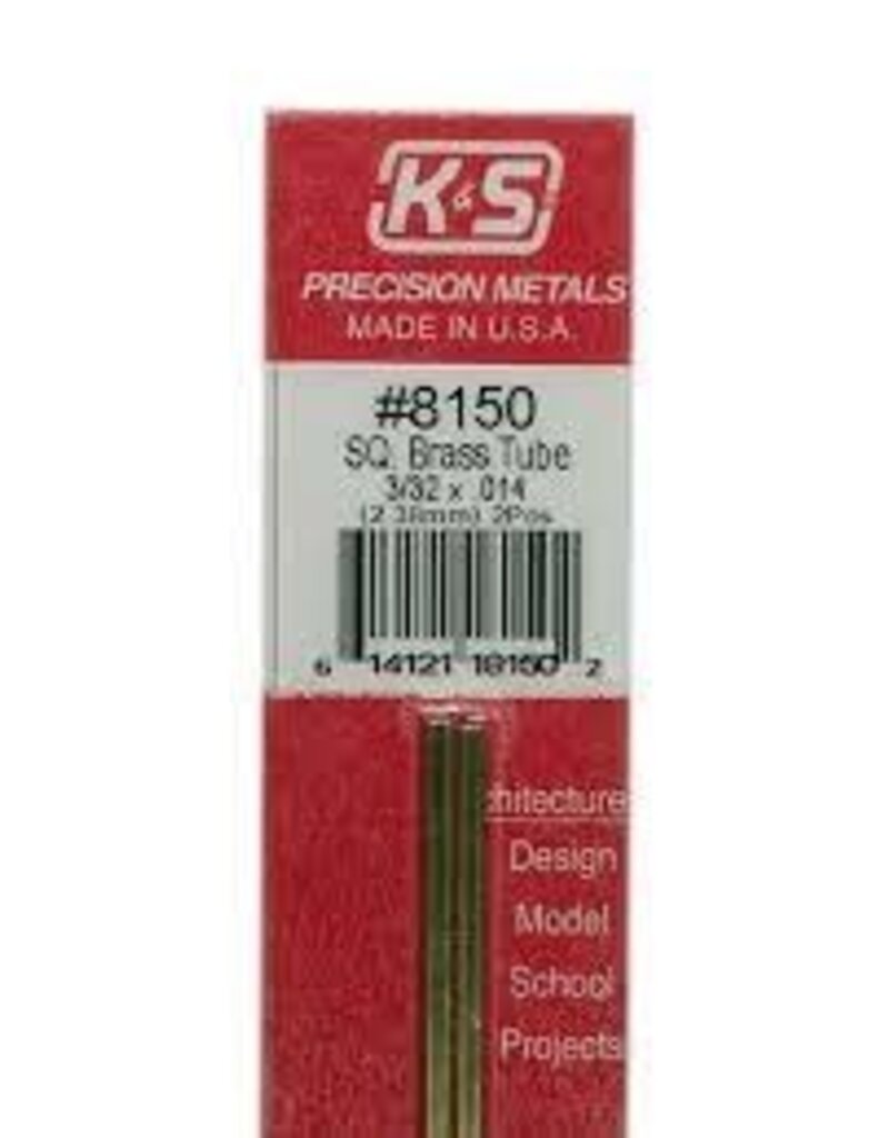 K&S KNS-8150	3/32"x12" Square Brass Tube .014 Wall (2)
