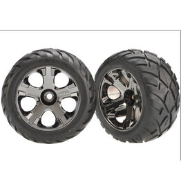 Traxxas 3777A - Tires & wheels, assembled, glued (All-Star black chrome wheels, Anaconda® tires, foam inserts) (nitro front) (1 left, 1 right)