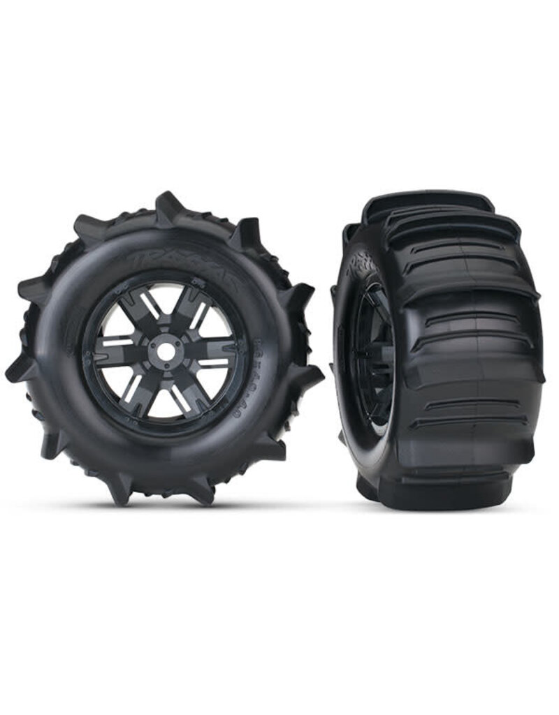 Traxxas 7773 - Tires & wheels, assembled, glued (X-Maxx® black wheels, paddle tires, foam inserts) (left & right) (2)