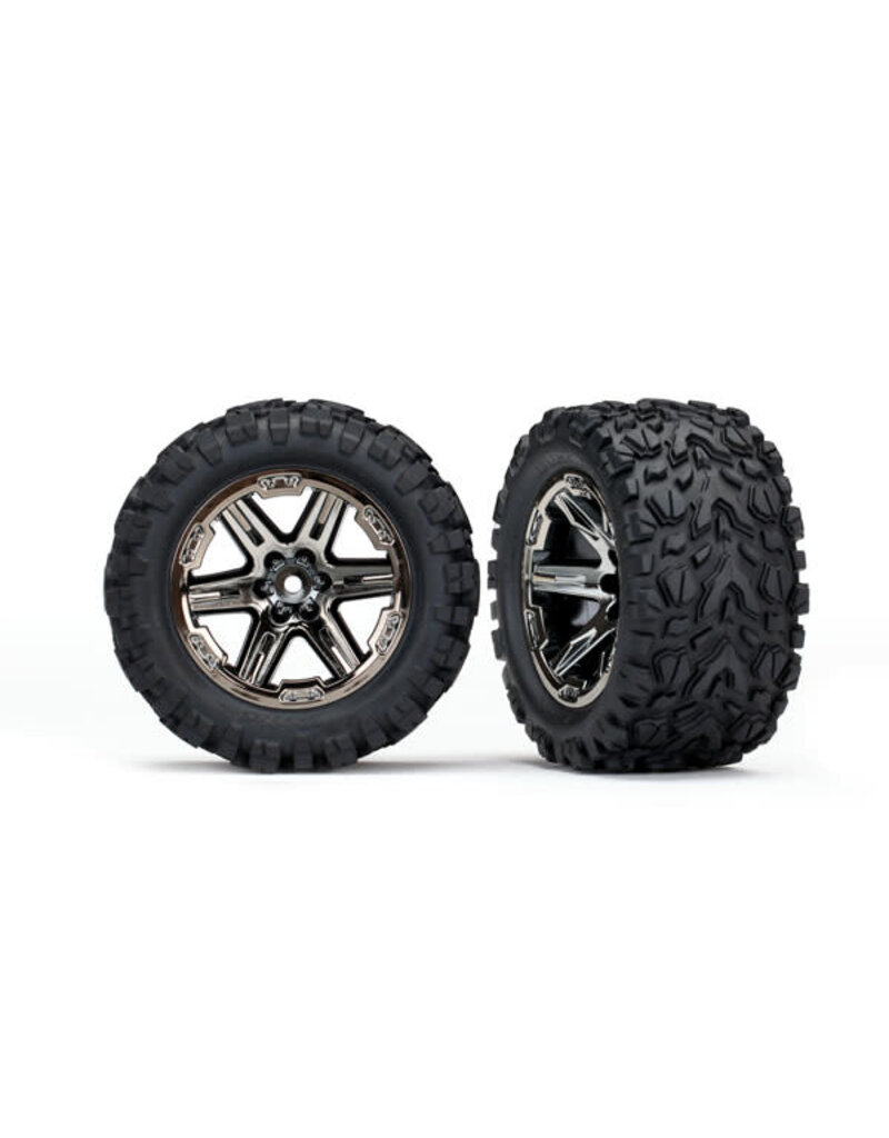Traxxas 6774X - Tires & wheels, assembled, glued (2.8') (RXT black chrome wheels, Talon Extreme tires, foam inserts) (2WD electric rear) (2) (TSM rated)