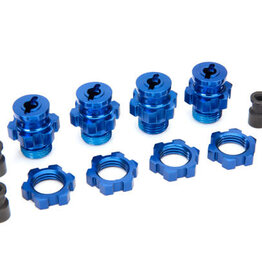 Traxxas 6856X - Wheel hubs, splined, 17mm, short (4)/ wheel nuts, splined, 17mm (4) (blue-anodized)/ hub retainer M4 X 0.7 (4)/ axle pin (4)/ wrench, 5mm