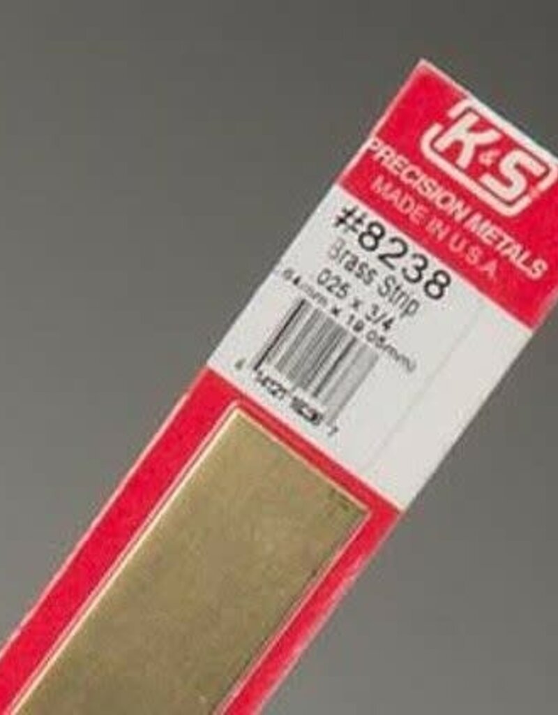 K&S KNS-8238	.025"x3/4"x12" Brass Strips (1)