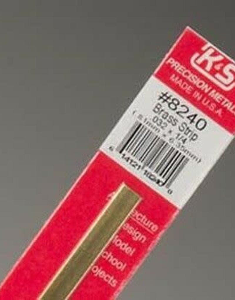 K&S KNS-8240	.032"x1/4"x12" Brass Strips (1)