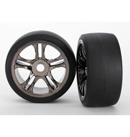 Traxxas 6479 - Tires & wheels, assembled, glued (split-spoke, black chrome wheels, slick tires (S1 compound), foam inserts) (front) (2)