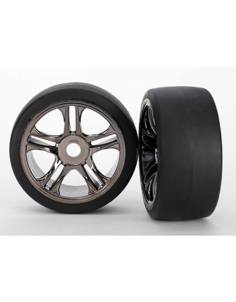 Traxxas 6479 - Tires & wheels, assembled, glued (split-spoke, black chrome wheels, slick tires (S1 compound), foam inserts) (front) (2)
