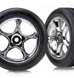 Traxxas 2471r Tires & wheels, assembled (Tracer 2.2' chrome wheels, Alias ribbed 2.2' tires) (2) (Bandit front, soft compound w/ foam inserts)