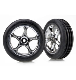 Traxxas 2471r Tires & wheels, assembled (Tracer 2.2' chrome wheels, Alias ribbed 2.2' tires) (2) (Bandit front, soft compound w/ foam inserts)