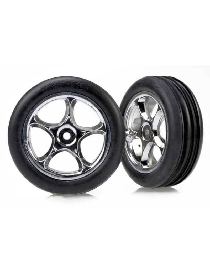 Traxxas 2471r Tires & wheels, assembled (Tracer 2.2' chrome wheels, Alias ribbed 2.2' tires) (2) (Bandit front, soft compound w/ foam inserts)