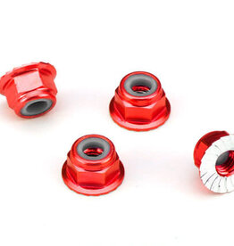 Traxxas 1747A Nuts, aluminum, flanged, serrated (4mm) (red-anodized) (4)
